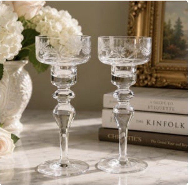 Etched Crystal Candle Stands