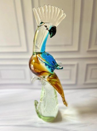 Large Murano Style Cockatoo Glass Sculpture | Hand Blown Italian MCM Bird